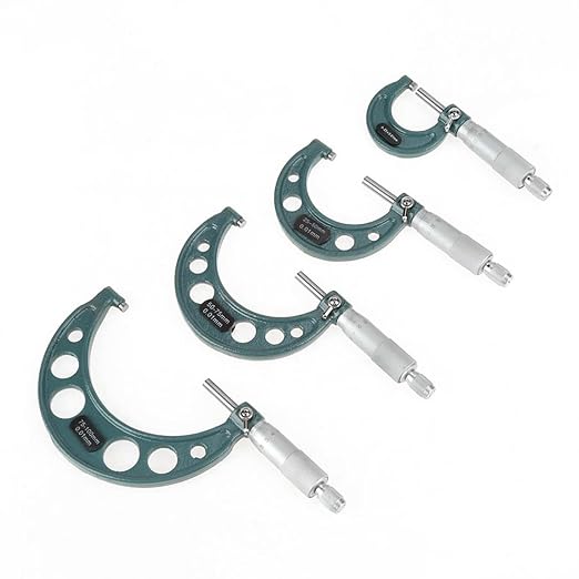 Oumefar 0‑100mm Outside Micrometer Set, 4pcs Cast Iron Outside Micrometers 0.01mm Accuracy External Micrometer 0-4 Inch for Diameter Measurement with Case