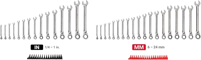 TEKTON Reversible Ratcheting Combination Wrench Set, 34-Piece | WRC94305 | (1/4 - 1 in., 6 - 24 mm), 12-Point, Satin Chrome Finish, Modular Organizer