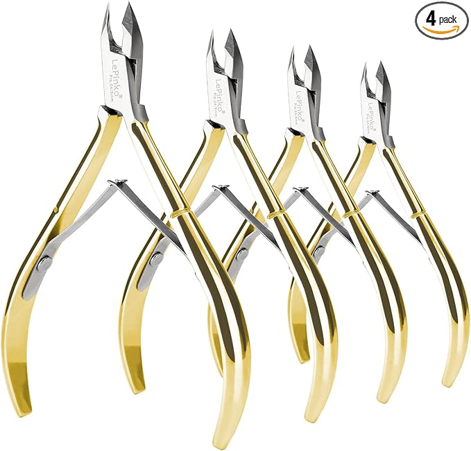 LePinko 4 Packs Upgraded Cuticle Trimmer kit, Sharp Dead Skin Clipper, Labor-Saving Cuticula Remover for Fingernail Toenail, Manicure Pedicure Tool for Women Men, 5mm Jaw, Golden