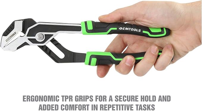 OEMTOOLS 22648 3 Piece Groove Joint Pliers Set, For Gripping, Pulling, and Turning Pipe and Fasteners, Includes 8", 10", and 12" Pliers, Chrome Vanadium Steel, Hardened Teeth, TPR Grips