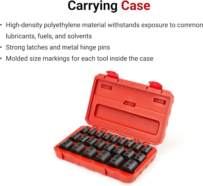 TEKTON 1/2 Inch Drive Impact Socket Set, 23-Piece | SID92322 | (10 - 32 mm), Shallow, 6-Point, Case