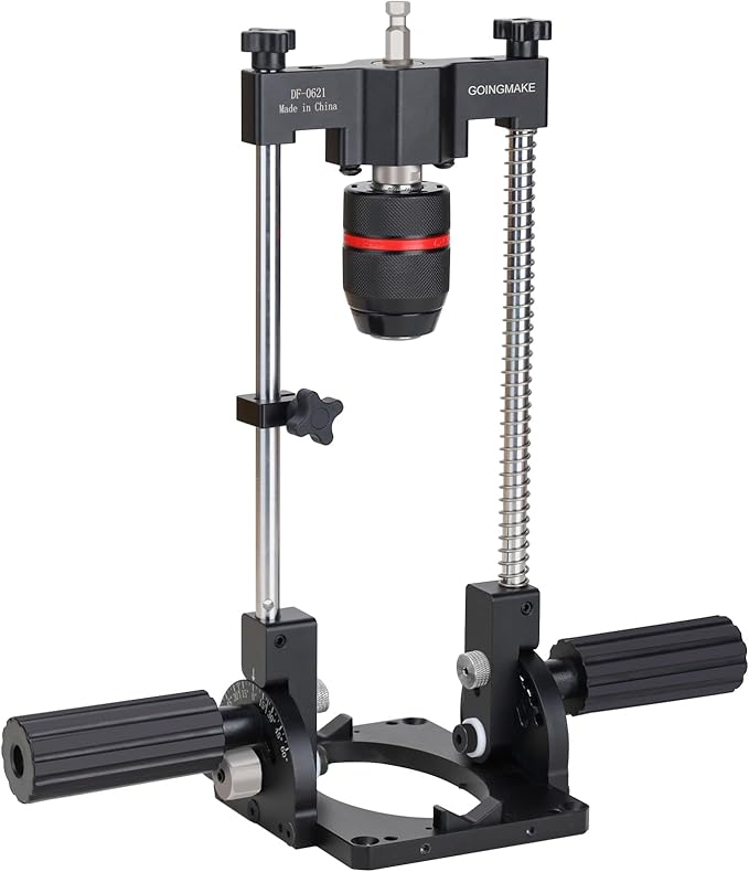 GOINGMAKE Portable Drill Guide with Positive Angle Stops from -60° to 60°, Adjustable Portable Drill Press with 1/2“ Chuck, Precision Drilling Jig Attachment for Drilling Straight and Angle Holes