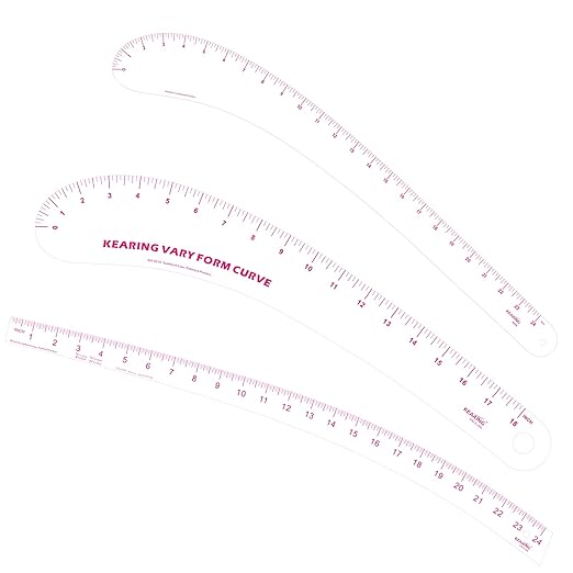 KEARING 24inch Clear Hip Curve Ruler for Sewing, Plastic Vary Form Curve, Sandwich Line Scale, French Measuring Curve for Sewing Quilting, Transparent Fashion Designer's Ruler
