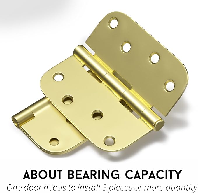 goldenwarm 6 Pack Door Hinge Satin Brass Residential Heavy Duty Iron Door Hinges, 4 Inch x 4 Inch Interior and Exterior Gold Door Hinges with 5/8" Radius Corners