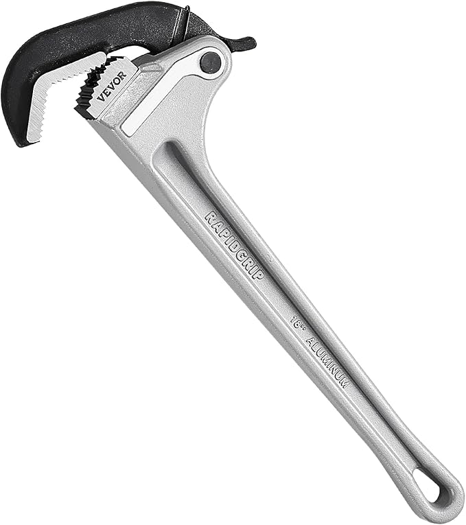 VEVOR Pipe Wrench, 18" Aluminum Straight Pipe Wrench, Automatic Jaw Adjustment, Adjustable Plumbing Wrench, Easy to Carry, Ergonomic Handle, Hangable Design, for Water Pipes, Automotive Repairs