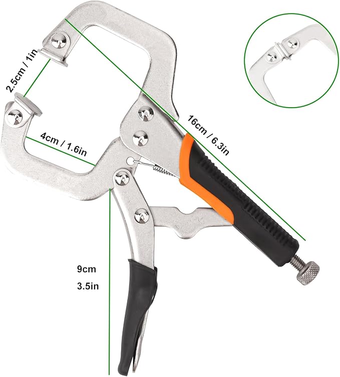 5 Pack 6 Inch C-Clamp Locking Pliers with Rubber Handle, C-Clamps Face, 6 Inch Heavy Duty C Clamp Locking Pliers for Woodworking and Home Improvement