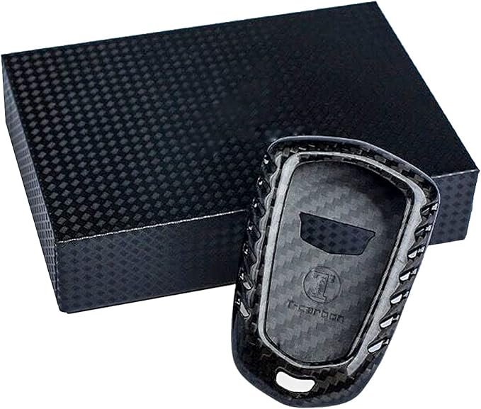 Genuine Carbon Fiber Key Fob Cover For Cadillac ATS Coupe ATS-L ATS-V CT6 CTS CTS-V Escalade ESV SRX XT4 XT5 XT6 XTS Smart Car Remote Key Fob Case For Men Women - For Shield Logo Back - Black