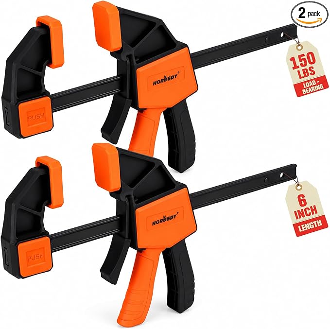 HORUSDY 6-Inch Bar Clamps for Woodworking, 2-Pack Quick Grip Clamps, Heavy-Duty F-Clamp & Spreader, Trigger Clamp with 150 LBS Load Limit for Woodworking, Carpentry, and DIY Projects