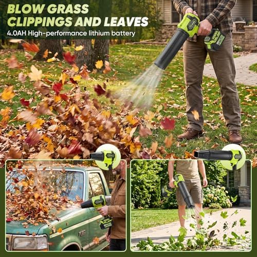 Saker Cordless Leaf Blower Portable Dust Cleaner with 2 Extended Nozzle Handheld Blower Air Duster with Adjustable Speed for Lawn Care Car Drying 2 Batteries Dark Green with Case