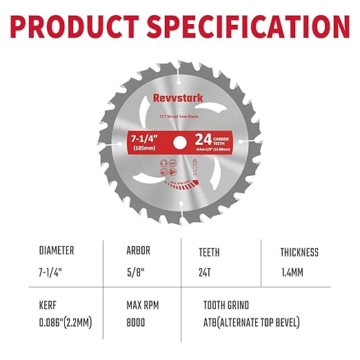 10 Pack Circular Saw Blade 7-1/4" 24T with 5/8" Arbor, Carbide Tipped Teeth, TCT Saw Blades for Cutting Various Wood, Plastic and Composite Materials, Fit Dewalt Craftsman Ryobi Milwaukee