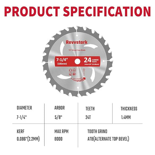 10 Pack Circular Saw Blade 7-1/4" 24T with 5/8" Arbor, Carbide Tipped Teeth, TCT Saw Blades for Cutting Various Wood, Plastic and Composite Materials, Fit Dewalt Craftsman Ryobi Milwaukee