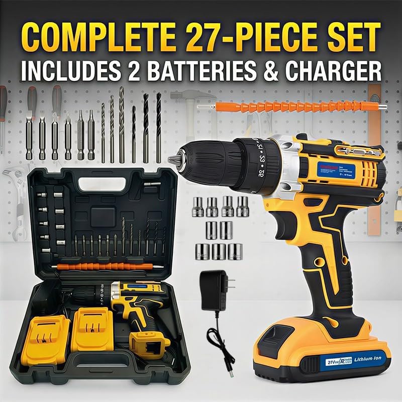 Leaf Blower + Cordless Drill Set | 2-in-1 Outdoor Cleaning & Home Repair Combo Kit – Powerful Airflow for Yard Care, Wireless Drill with Drill Bits & Accessories for DIY Projects, Fast Charging Includ