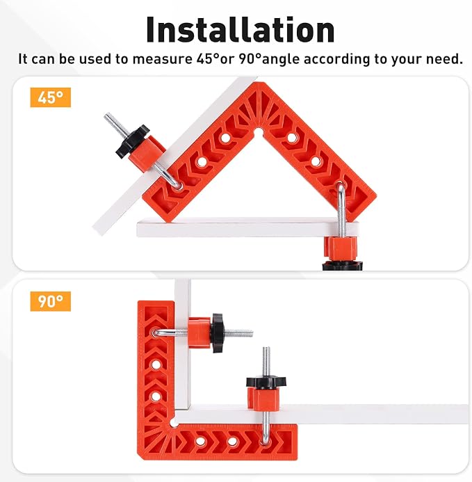 HARFINGTON 4Pcs Corner Clamp 90 Degree 6" Right Angle Clamp Set for Woodworking, ABS Plastic Positioning Square Tool for Picture Frame Box Cabinets Drawers, Orange