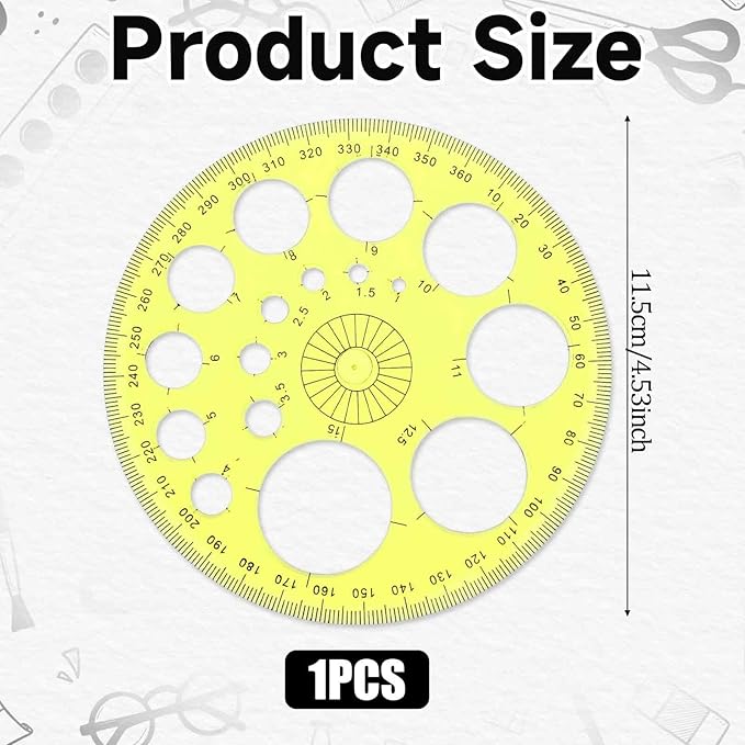 Circle Template 360° Protractor Round Stencil, Plastic Circle Ruler for Drawing, Circle Stencil Measuring Tools for Building Formwork Office School Supplies, yellow, 583308_2_FXvtRLSKG