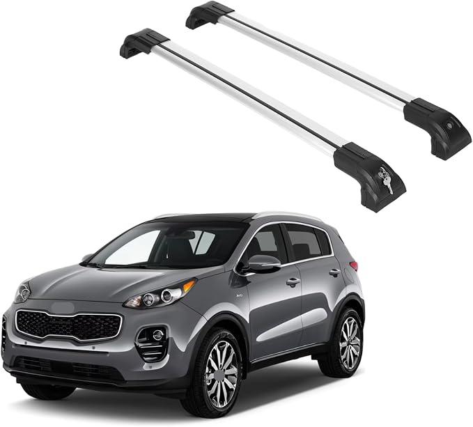 ERKUL Heavy Duty 220lbs Roof Rack Cross Bars for Kia Sportage 2017-2022 | Solid Metal Mounts | Aluminum Crossbars with Anti Theft Lock for Rooftop - Compatible with Flush Rails - Silver
