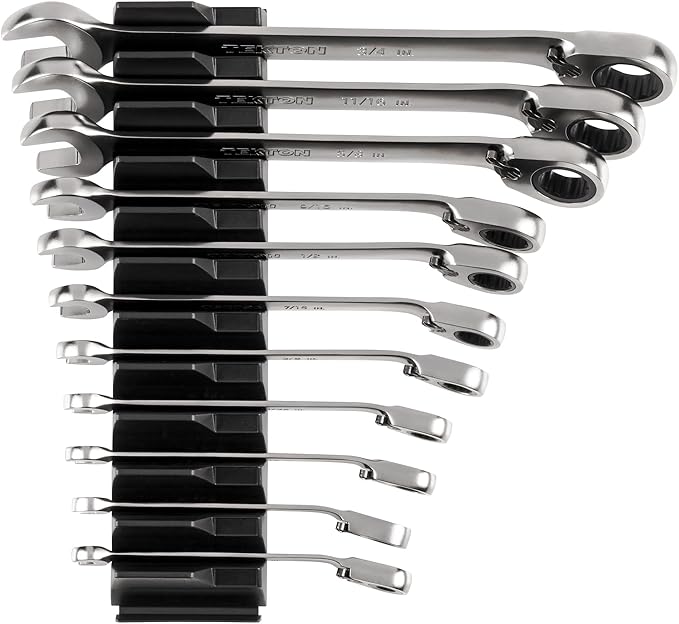 TEKTON Reversible Ratcheting Combination Wrench Set, 11-Piece | WRC94300 | (1/4 - 3/4 in.), 12-Point, Satin Chrome Finish, Modular Organizer