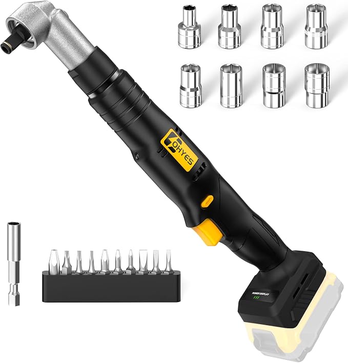 Cordless Right Angle 1/2'' Impact Wrench + 1/4''Driver fit for DeWALT 20v Max Battery 6 Variable Speeds 360 Degree Adjustable Head For Auto Service Plumbing & DIY Projects(Battery not included)