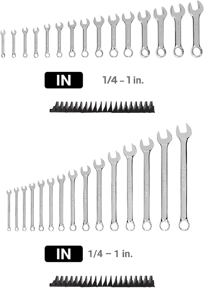 TEKTON Stubby and Standard Combination Wrench Set, 30-Piece | WCB95908 | (1/4 - 1 in.), Modular Organizers, Chrome Finish