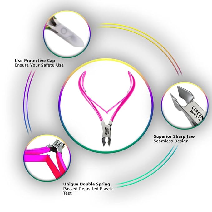 Professional Cuticle Trimmer Nail Cuticle Cutter Stainless Steel Cuticle Nippers with Sharp Blades Double Spring Manicure Tools for Nail Care Pedicure Home Spa (Pink - Pusher Included)