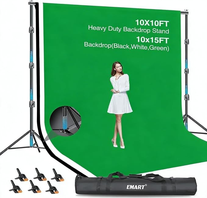 EMART Heavy Duty Photo Backdrop Stand kit 10 x 10 FT with 3 Pcs Backdrops