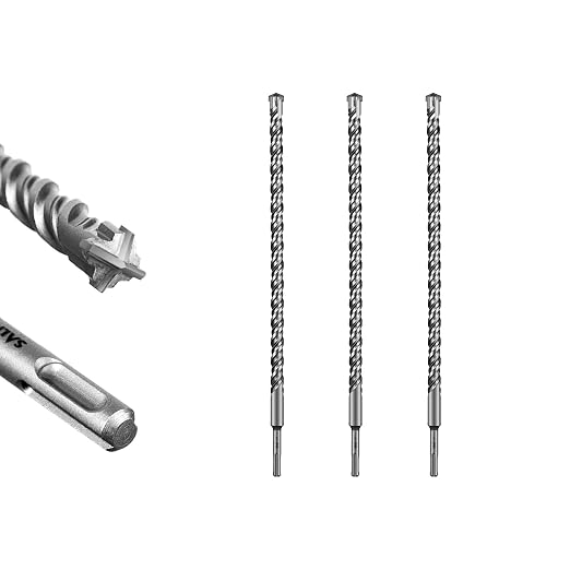 SALI 3PCS 3/4"*18" SDS Plus Rotary Hammer Drill Bit Concrete Drill Bit Kit Cross-Type Double Thread Carbide Material Suitable for Brick, Cement Walls, Stone, Hammer Drill Bits