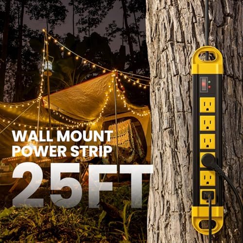 HHSOET GFCI Outdoor Power Strip Weatherproof IPX6 Waterproof, Yellow 25FT