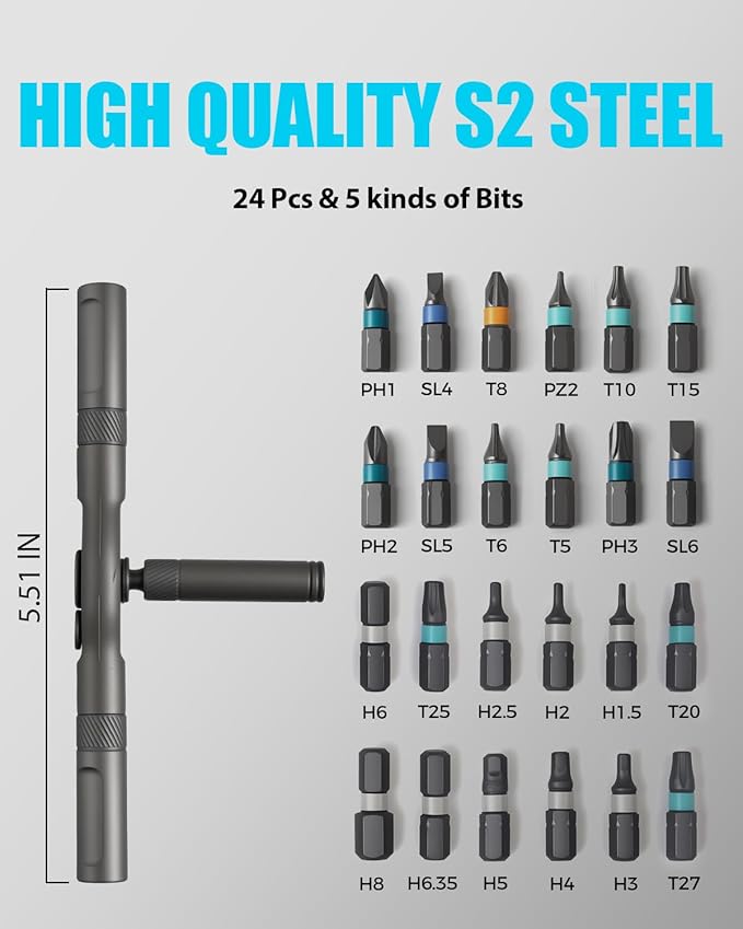 VMAN Ratchet Screwdriver Set, magnetic Screwdriver sets, S2 Steel Bits, DIY Combination Flexible Shaft, Suitable for Furniture Assembly, Precision Electrical Appliance Repair, Bicycle Tools