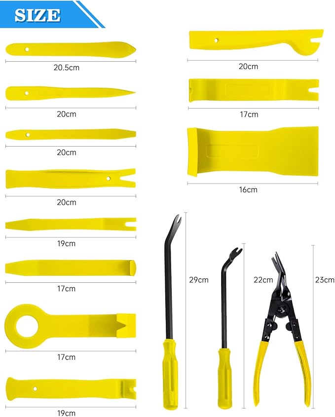Poraxy 19Pcs Trim Removal Tool,Car Panel Door Audio Trim Removal Tool Kit, Auto Clip Pliers Fastener Remover Pry Tool Set with Storage Bag