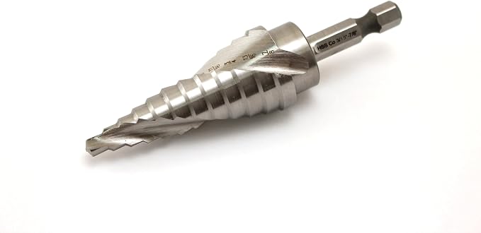 TEMO M35 Cobalt Spiral Flute Step Drill Unibit, 12 Size 3/16 Inch to 7/8 Inch, 1/4 Inch Hex Shank