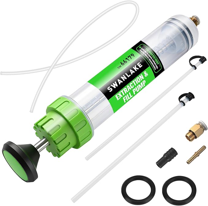 SWANLAKE 200cc Fluid Extractor & Fill Pump, Automotive Fluid Pump Extractor, Oil Change Pumps with 23'' Long Hose, 2PCS 12'' Extension Tubes, Suction Pumps for Lawn Mowers Cars