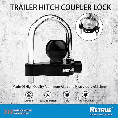 RETRUE Universal Trailer Coupler Lock, 2PC Key Alike Hitch Ball Lock, Black