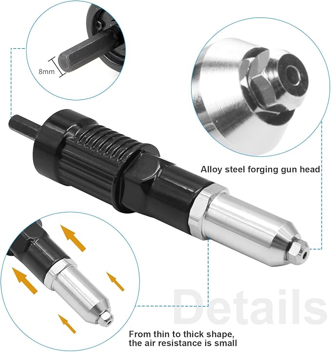 VIKKSAER Professional Electric Rivet Nut Gun Adaptor, Cordless Rivet Tool,Rivet Drill Attachment,Pop Rivet Gun Kit