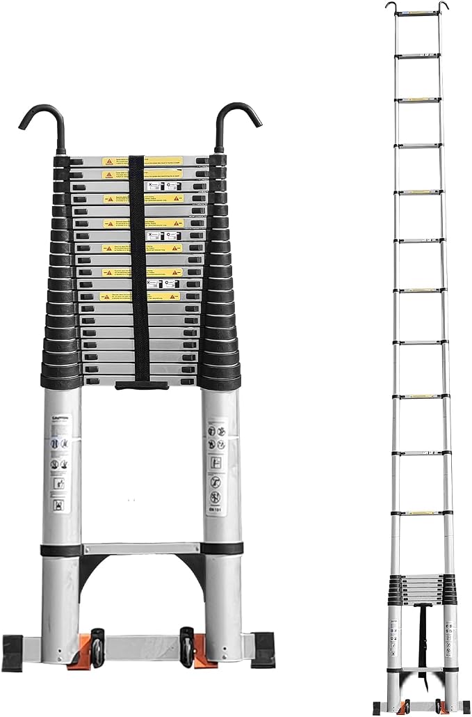 JADDUO Telescoping Ladder,29.5 FT Extension Ladder,Aluminum Lightweight Telescopic Ladder with 2 Triangle Stabilizers, Telescoping Attic Ladders RV Ladders for Outdoor