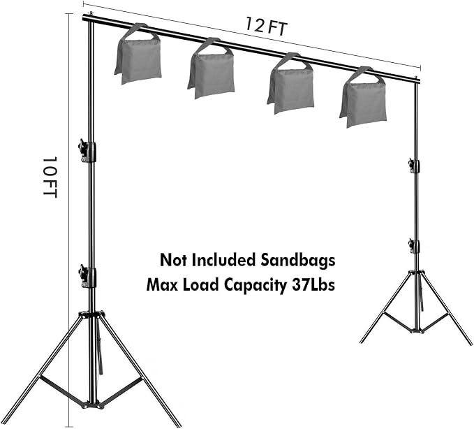 HYJ-INC 12ft x 10ft Photo Video Studio Heavy Duty Adjustable Photography Muslin Backdrop Stand Background Support System Kit with Carry Bag 4 Spring Clamps