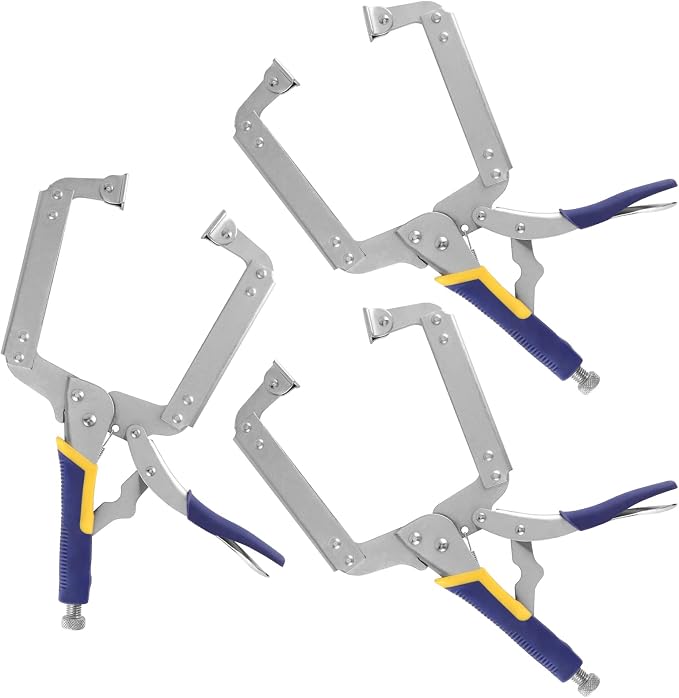 HOZEON 3 PCS 14 Inch C Clamp Locking Pliers, Heavy Duty Welding C Clamp Pliers with Swivel Pads, Vise Grip Locking Pliers Face Clamps for Woodworking, Welding, Building
