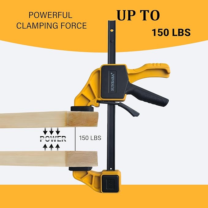 SUNBABA 6 Pack Clamps for Woodworking 12”(4)&6”(2) Light Duty One-Handed F Clamp/Spreader Bar Clamps Set 150LBS Load Limit with Quick Change Button
