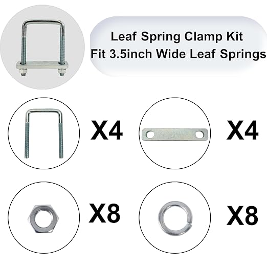 4 Pack Square U-Bolt for Trailer- Fits 3.5 Inch Wide Leaf Springs, Galvanized Steel Clamp Set, Secure Fit for Truck, Boat and Trailers