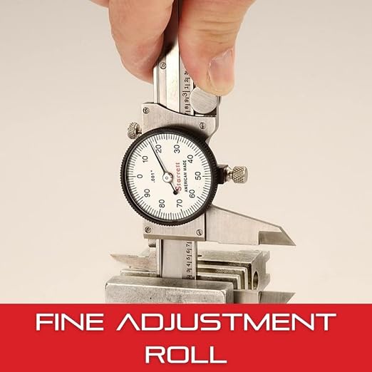 Starrett 120 Series Dial Slide Calipers for Accurate Measurement with Fitted Plastic Case - Yellow Face, 0-150mm Range, 0.02mm Graduation, +/-.03mm Accuracy - 120AM-150