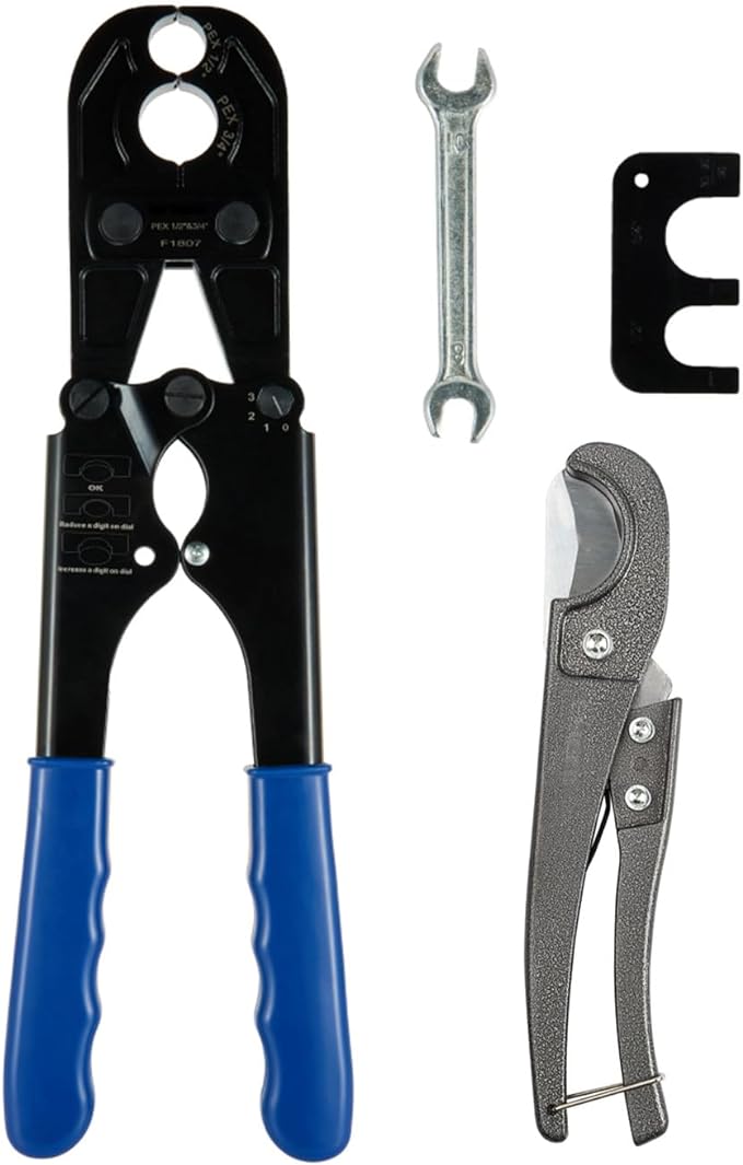 PEX Crimping Tool,1/2Inch,3/4Inch Combo Crimp Copper Rings Tool, Conforms to ASTM F1807 Standards,with Go-No-Go Gauge &Cutter(TOOL013)