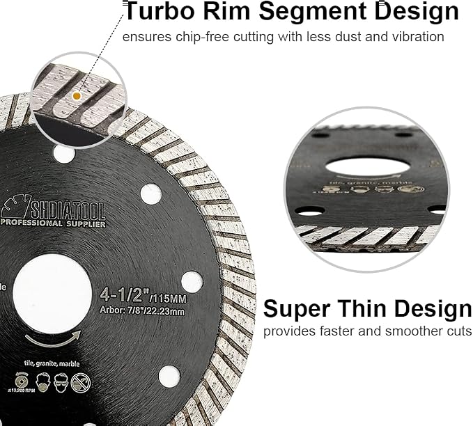 SHDIATOOL Diamond Turbo Blade 9 - Inch Super Thin Cutting Disc for Porcelain Ceramic Tile Granite Dia 230mm 3pieces