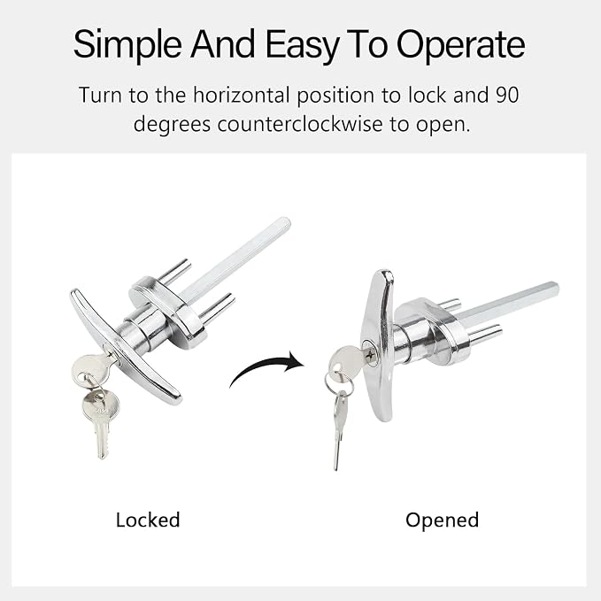 T-Handle Garage Door Lock with Cylinder - Includes 2 Keys & Black Spacers + Multi-Screw Kit, Fits 1-3/8" to 2" Thick Doors-1 Pack