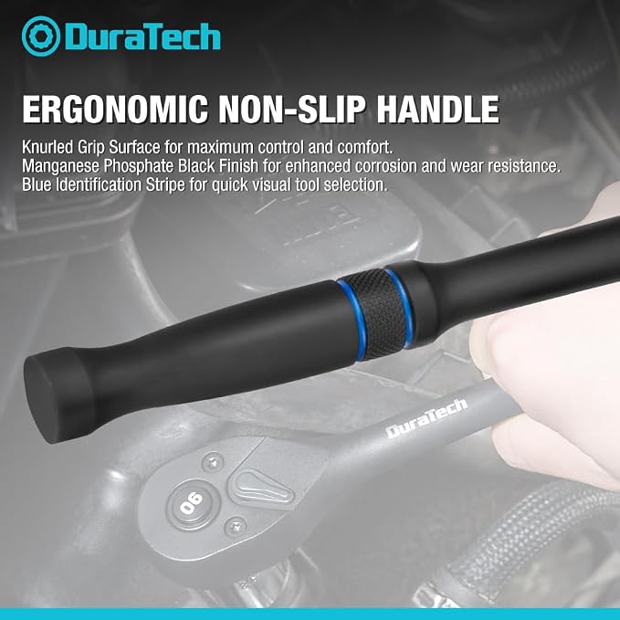 DURATECH 3/8-Inch Drive Ratchet, 90-Tooth Quick-Release Ratchet Wrench | Reversible, Cr-V Made, 4° Swing, Manganese Phosphate Black Finish, Socket Wrench for Men Women Stocking Stuffer for Men Women