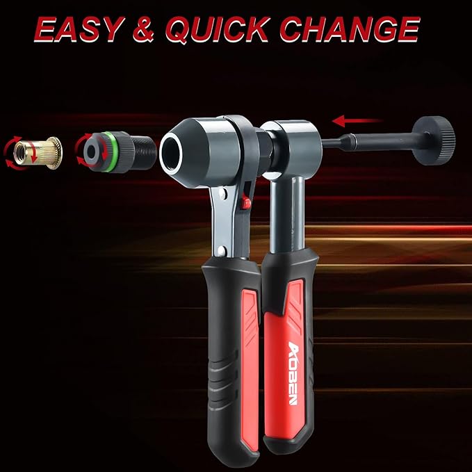 AOBEN Rivet Nut Tool Kit, Nutsert Gun Kit, Upgraded Rivnut Tool with 10 Metric and SAE Madrels, 100 Pcs Rivnuts, and Rugged Carrying Case