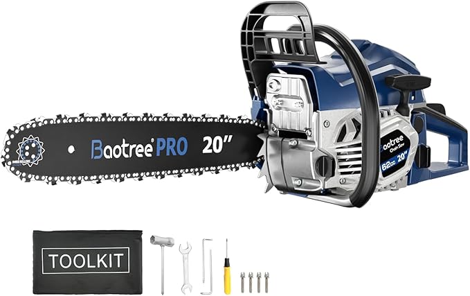 62cc 2-Cycle 20 Inch Gas Chainsaw for Tree Cutting, Firewood, Logging | Anti-Vibration System, Quick Start Technology