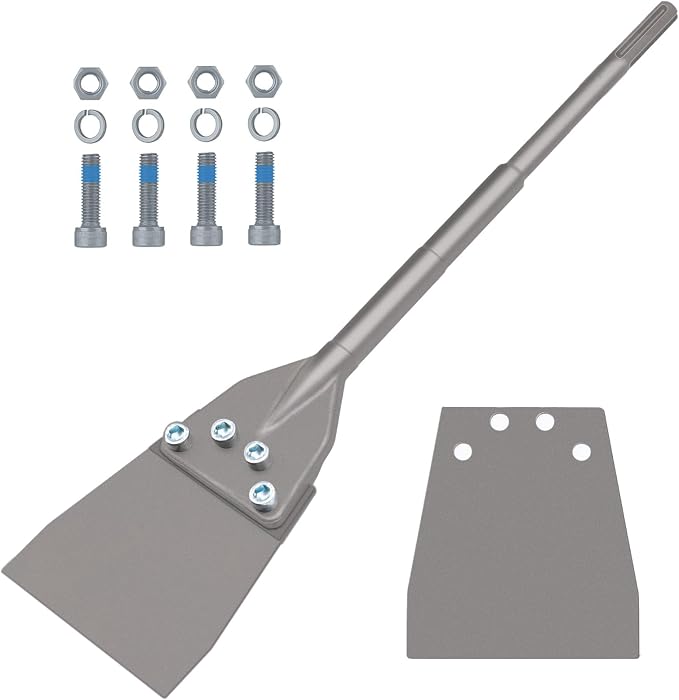 SDS Max Floor Scraper, TOOVEM 6 Inch Floor Scraper SDS Chisel Bits with Replacement Balde, SDS Max Chisel Long Handle Heavy Duty Thinset Removal Tile Adhesive Removal Tool for Rotary Hammer Drills