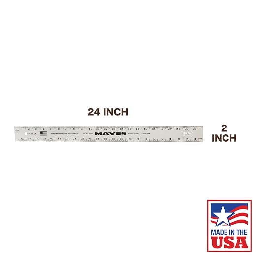 Mayes 10207 24 Inch Straight Edge Aluminum Ruler, Heavy Duty 24 Inch Ruler with Standard Measurements, Extra Thick Precision Straight Edge, Made in USA