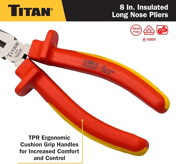 Titan 73338 8-Inch VDE Insulated Long Nose Pliers
