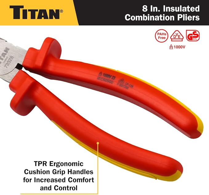 Titan 73328 8-Inch VDE Insulated Combination Pliers