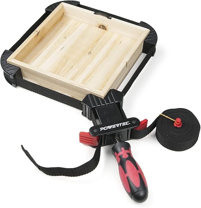POWERTEC 72208 Deluxe Quick Release Strap Clamp and Spring Clamps Set | Woodworking Frame Clamping Strap Holder with 10 Spring Clamps from 2" - 4"