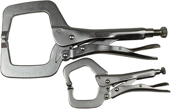 K Tool International 58730 Automotive Vice Grip Locking Straight, Curved Jaw, Needle Nose Plier Set for Garages, Repair Shops, and DIY, Heat Treated Nickel Plated Steel, Organizing Tray, 10 Piece